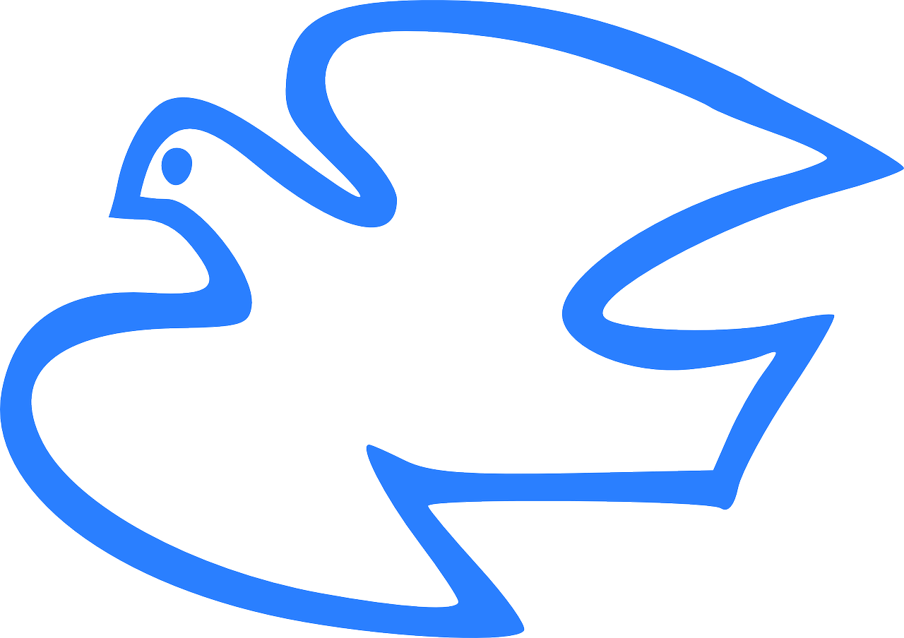 Das Bild zeigt eine Friedenstaube in blau auf weißem Grund